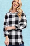 Buffalo Plaid Puff Sleeve Top