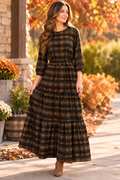 Brown Plaid Shirt and Skirt Set