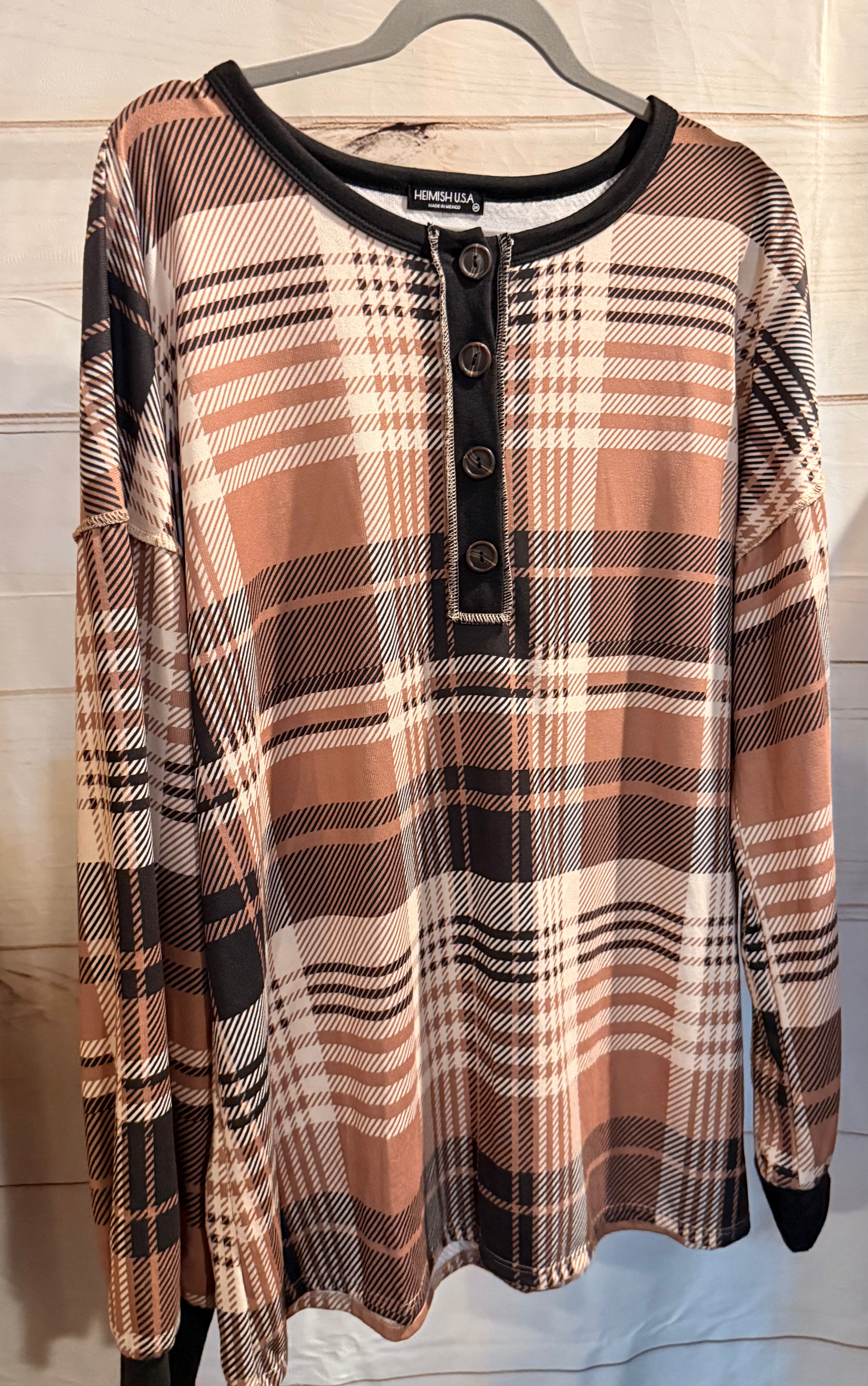 Brown Plaid Henley