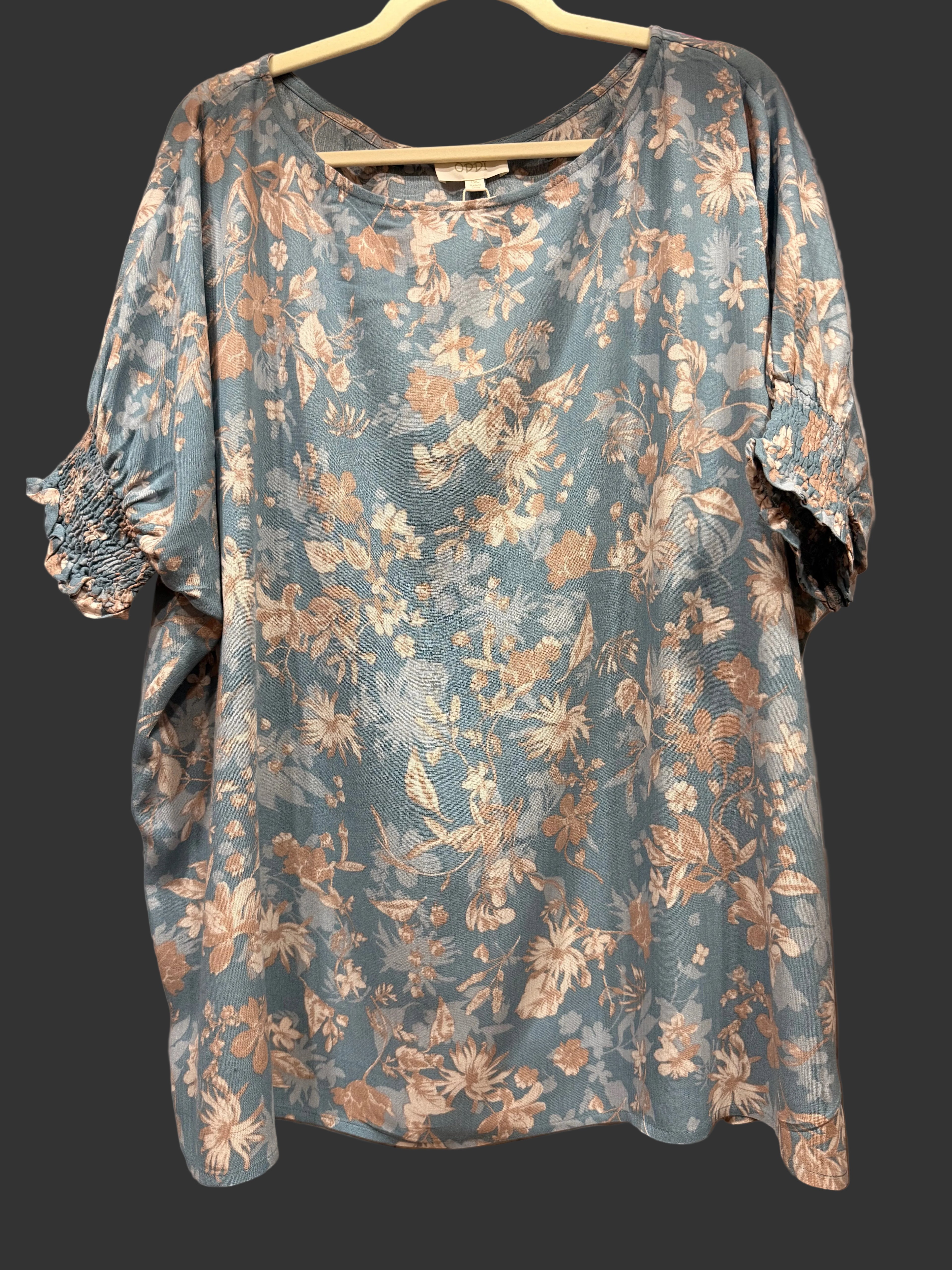 ODDI Blue Floral Dolman Sleeve Top -1XL