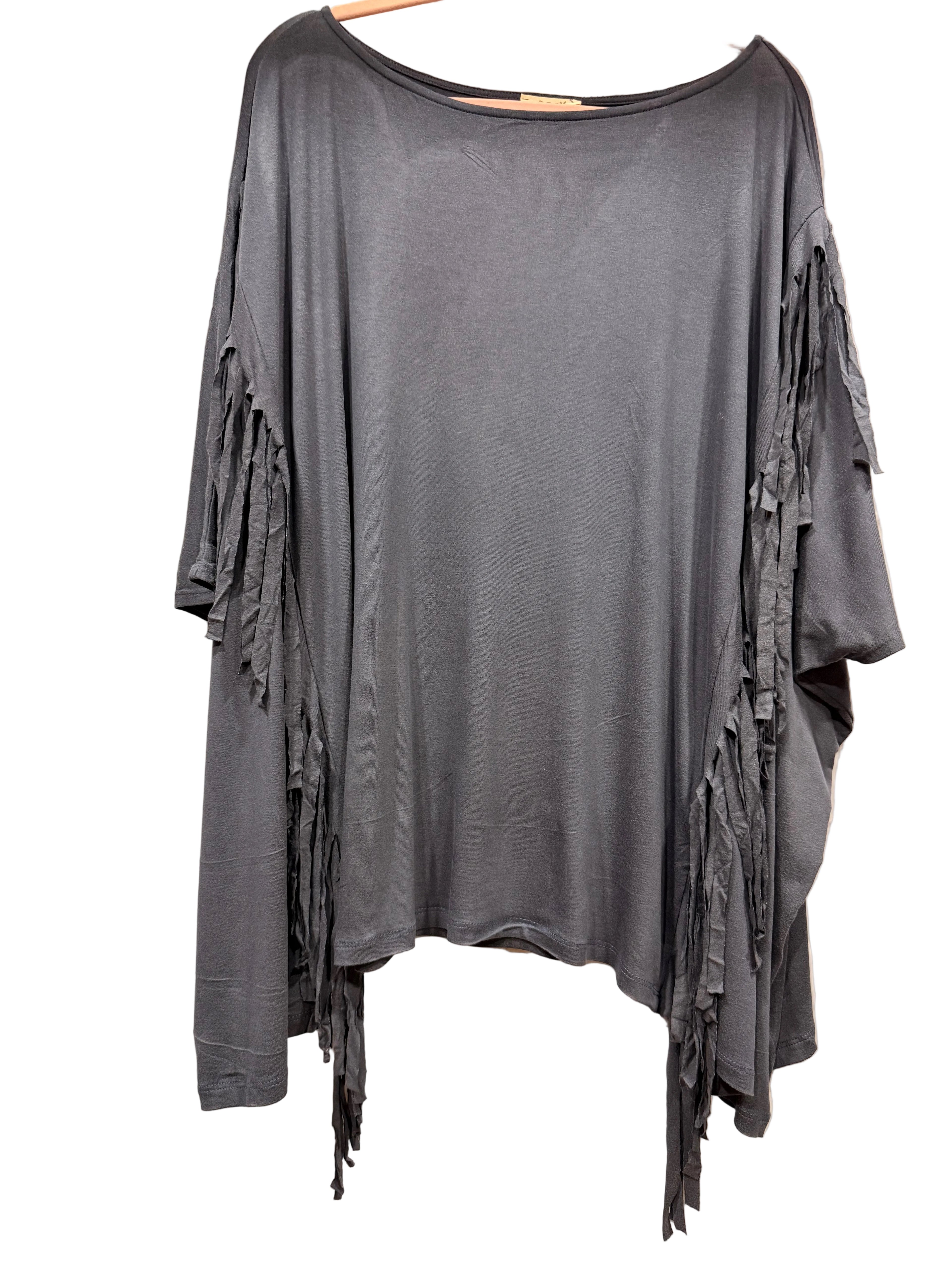 Oddi Blue Fringe Poncho Top