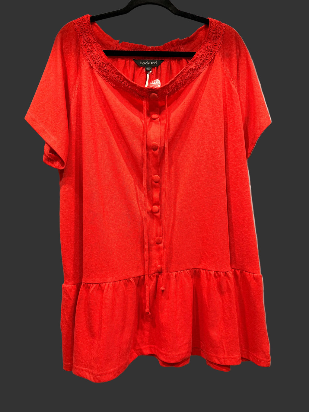 Davi & Dani Tomato Red Drop Waist Peplum Top