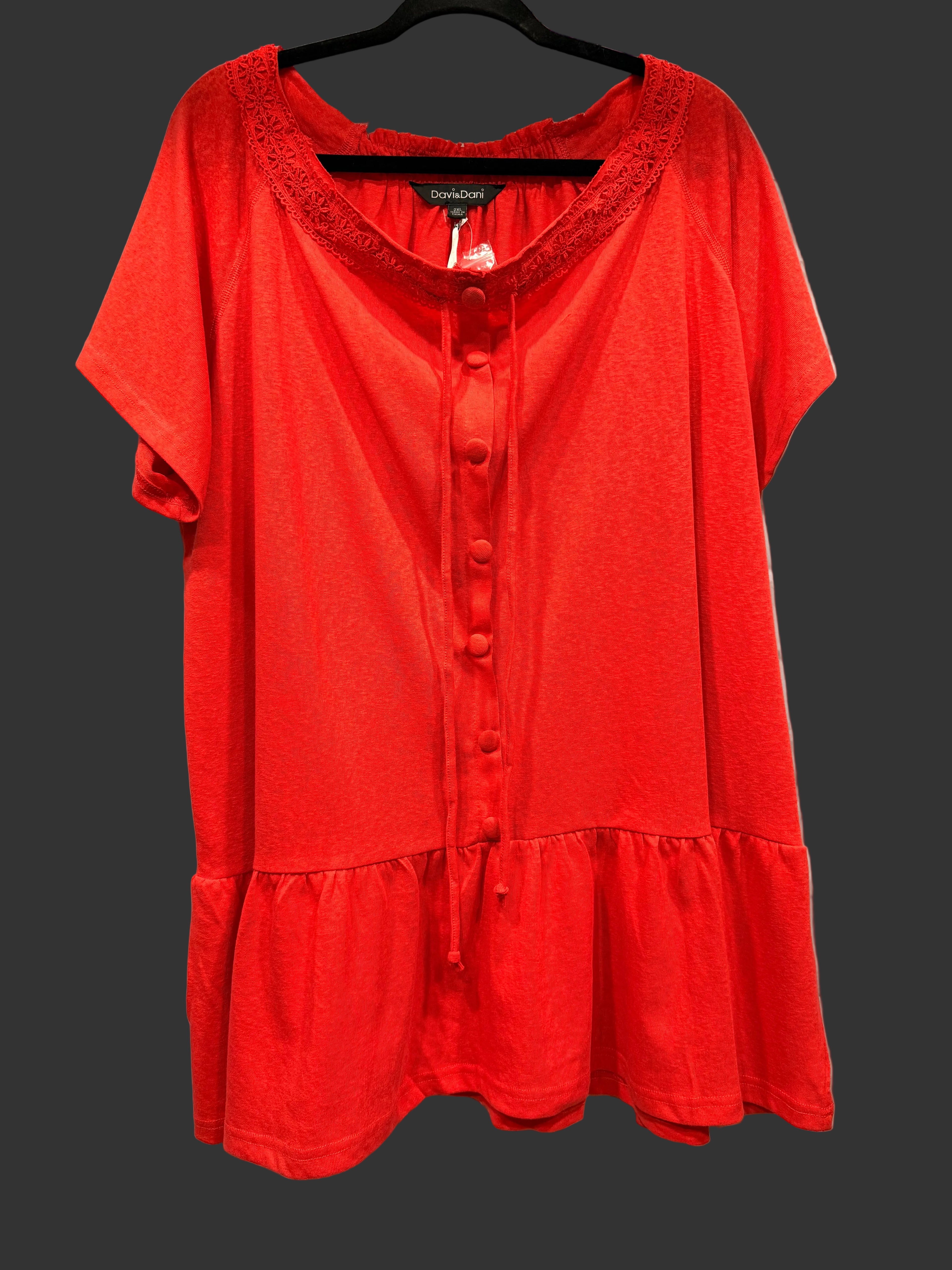 Davi & Dani Tomato Red Drop Waist Peplum Top