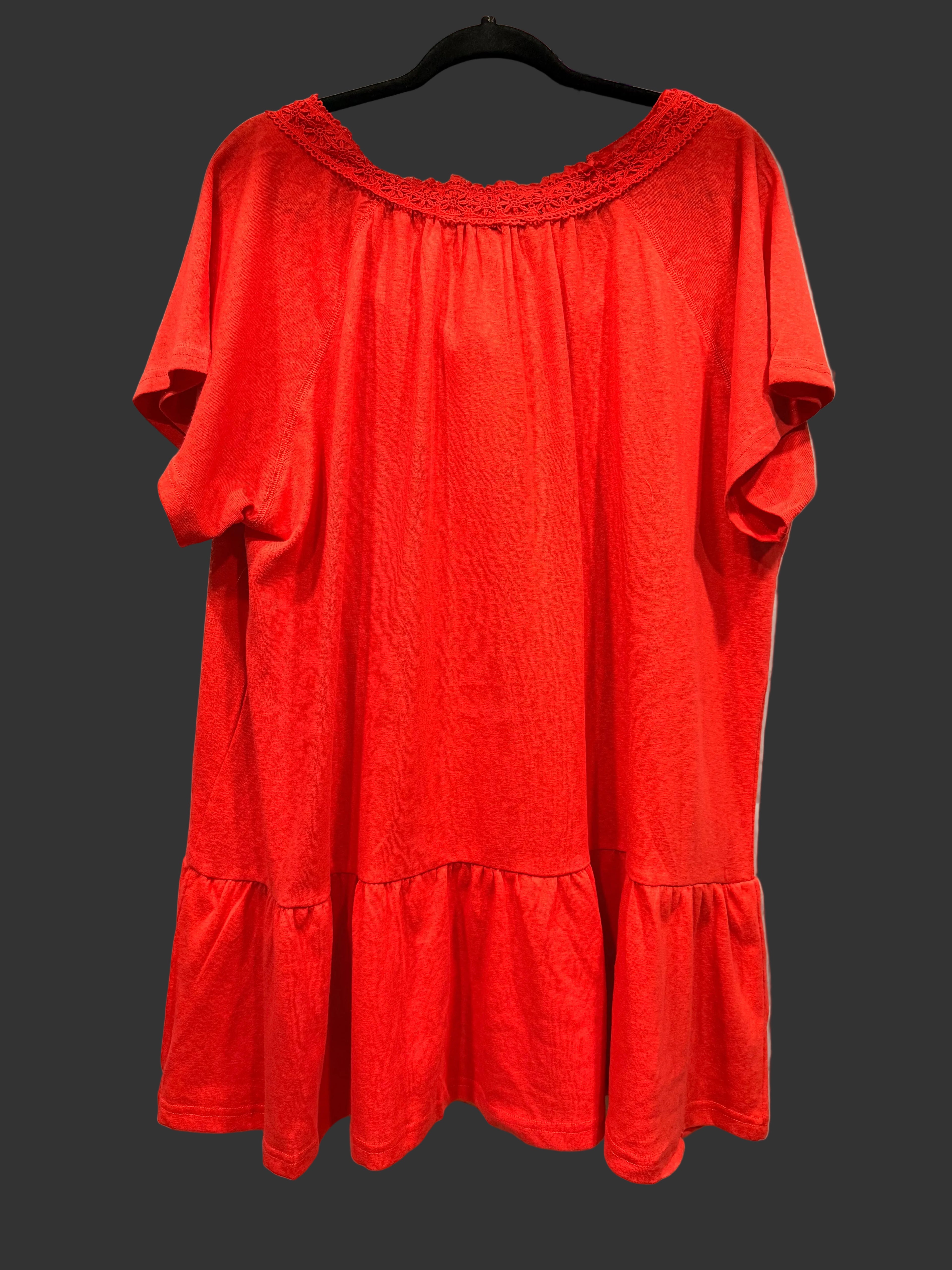 Davi & Dani Tomato Red Drop Waist Peplum Top