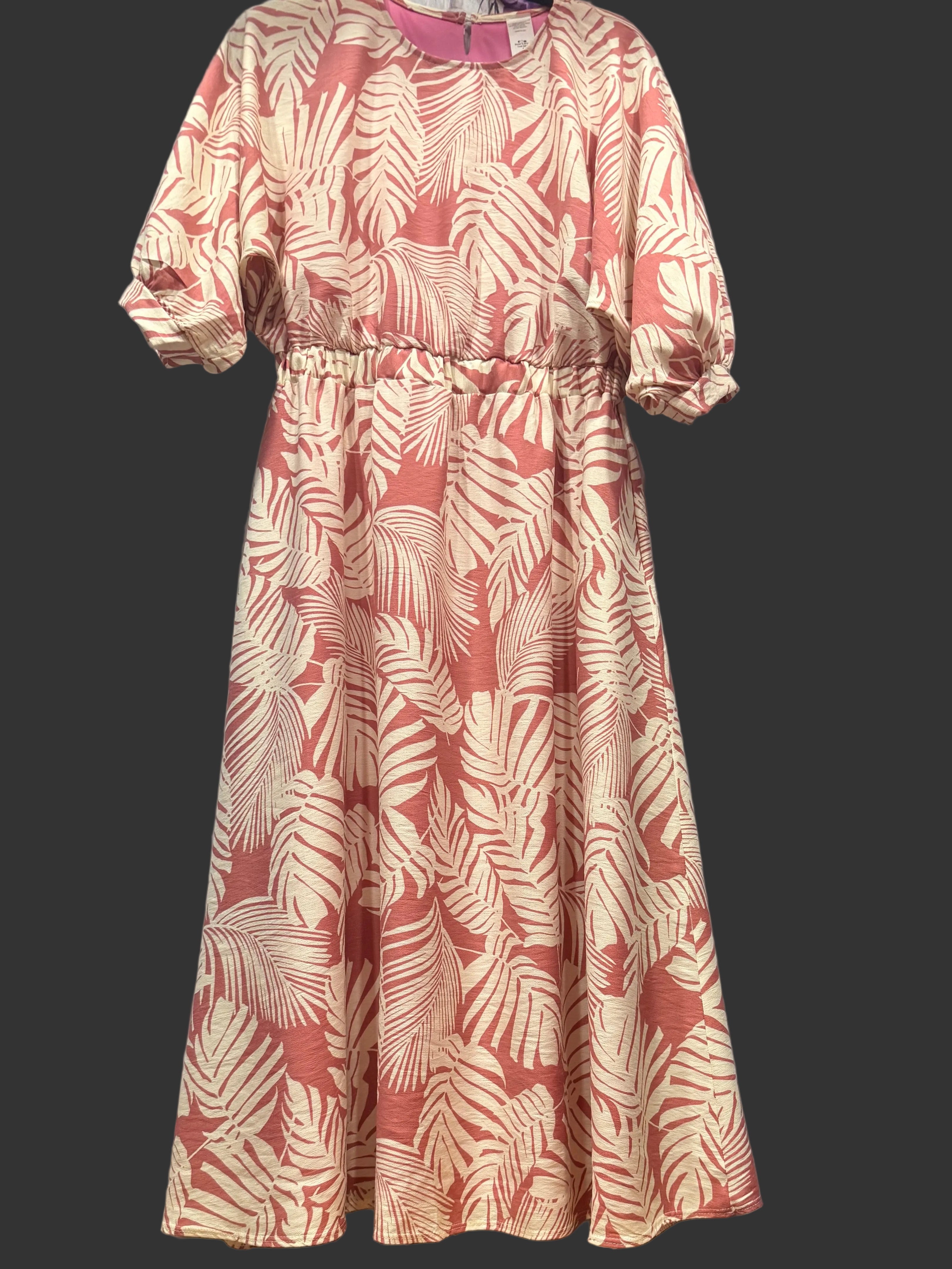 Mauve and Cream Palm Frond Dress