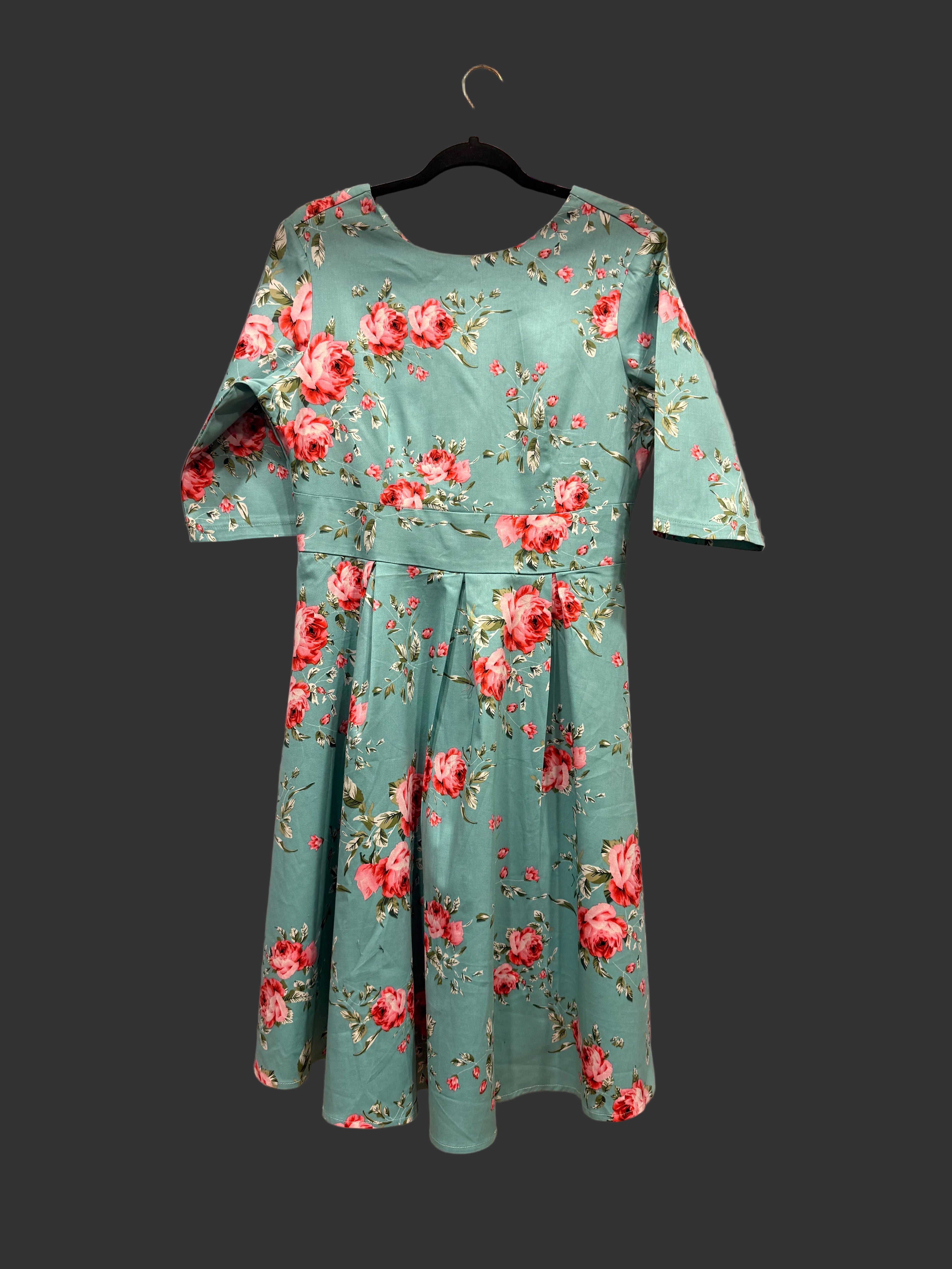 Turquoise Floral Knee Length Dress