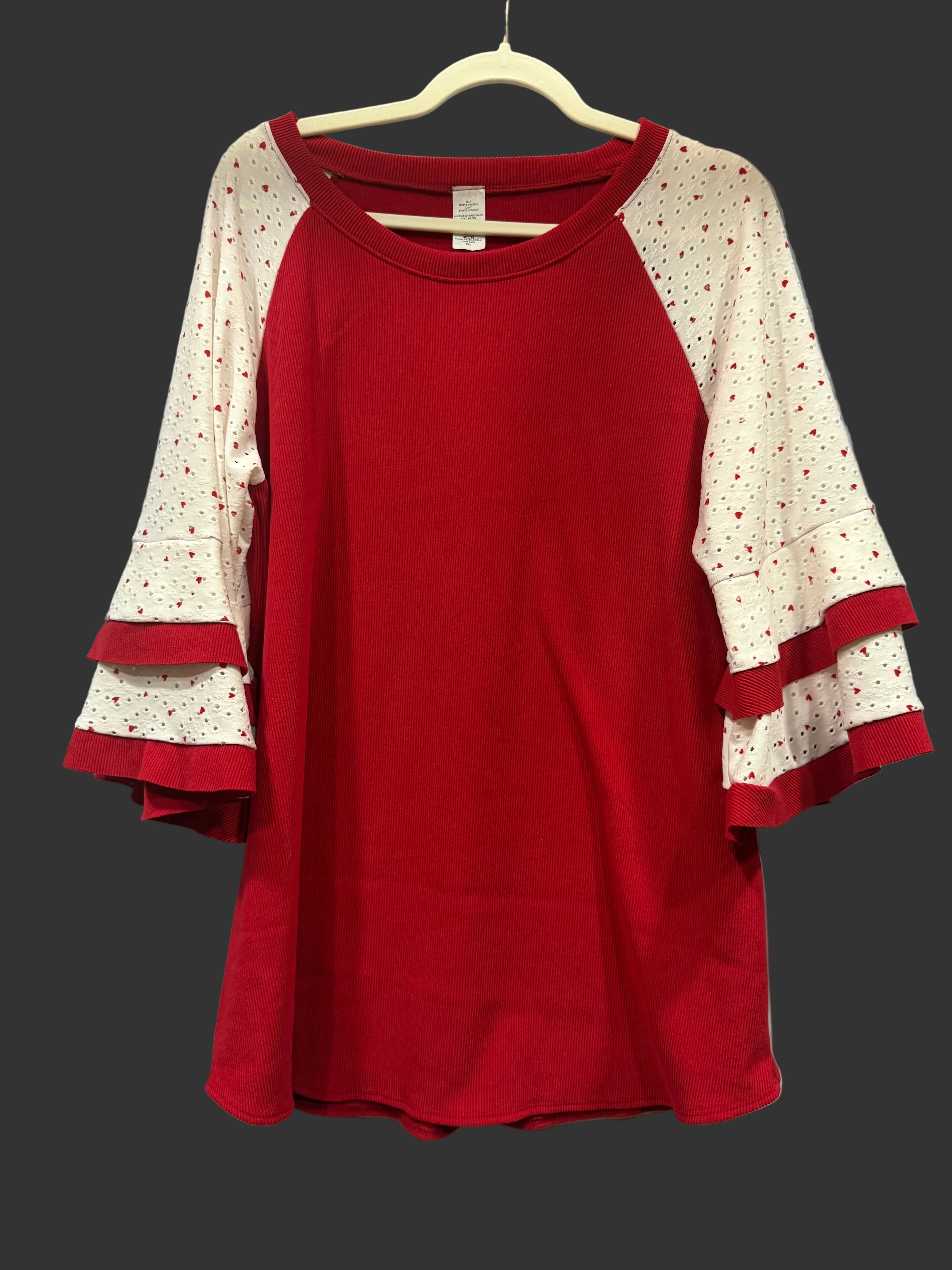 Heart 3/4 Double Ruffle Shirt