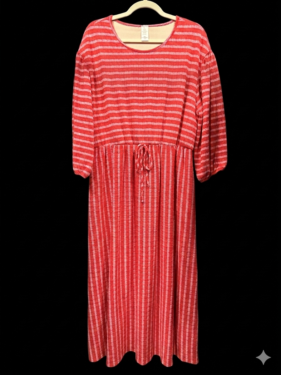 Coral and Pink Striped Textured Dress