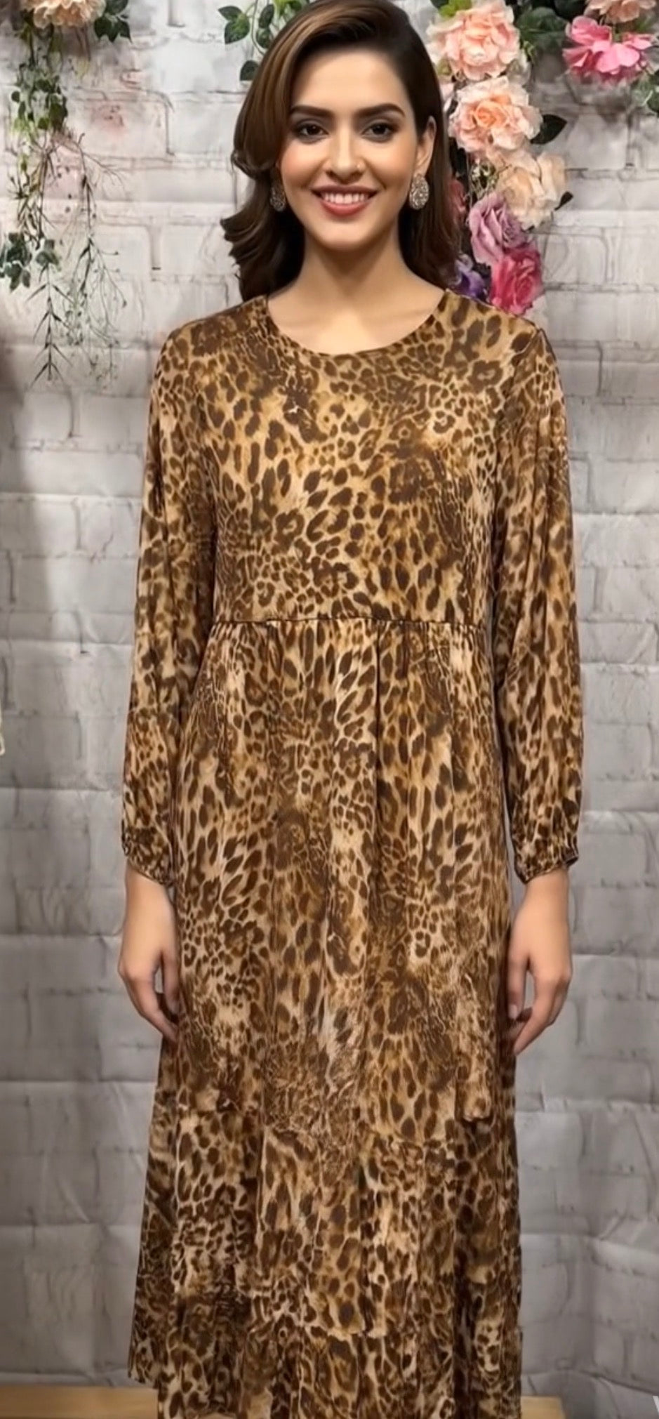 Animal Print Mesh Lined Ruffle Dress