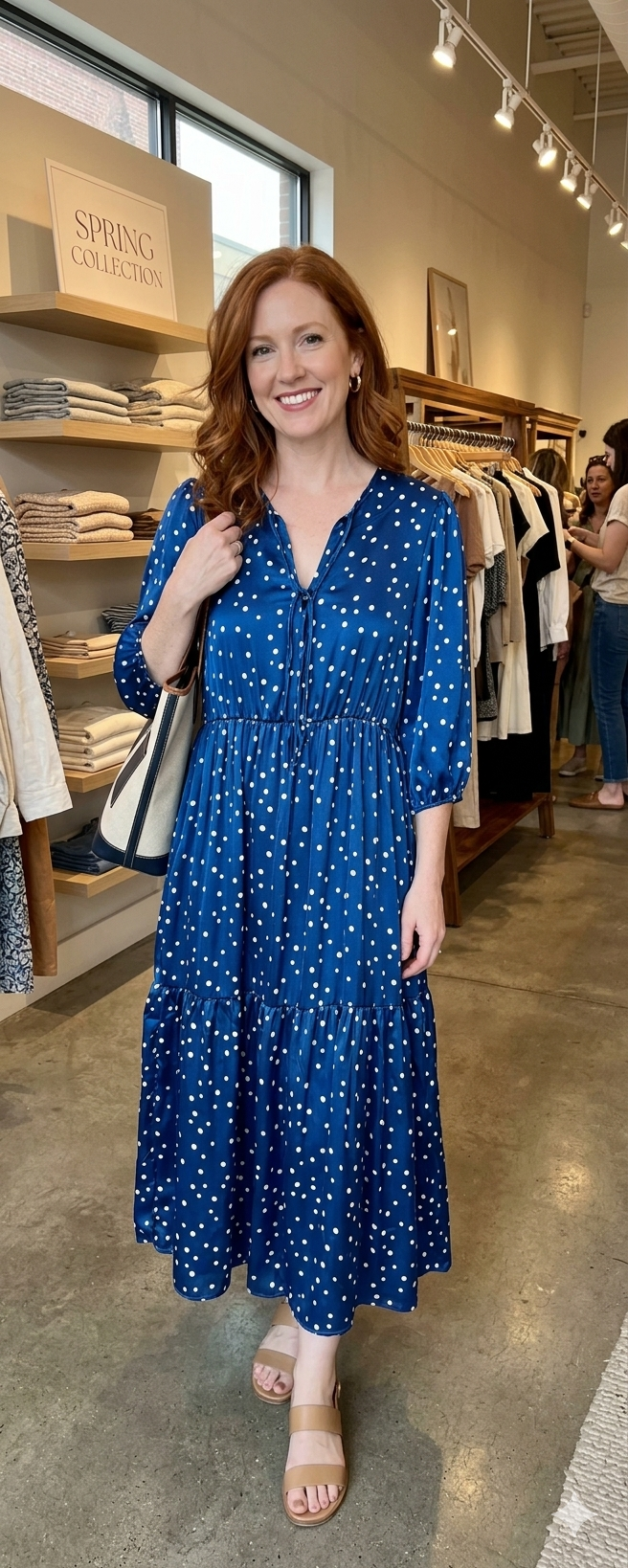 Blue Polka Dot Tiered Dress