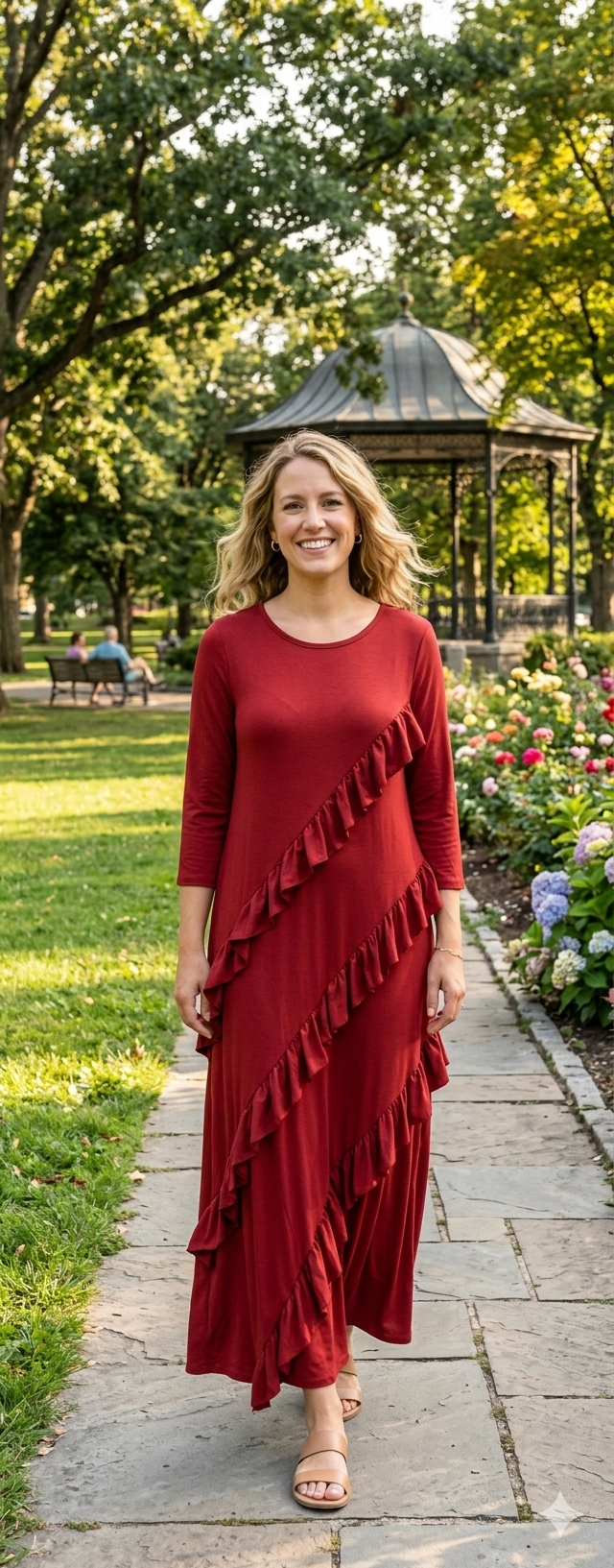 Burgundy Asymmetrical Ruffle Dress