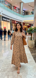 Animal Print Mesh Lined Ruffle Dress