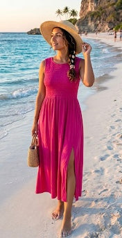 Hot Pink Smocked Tank Dress