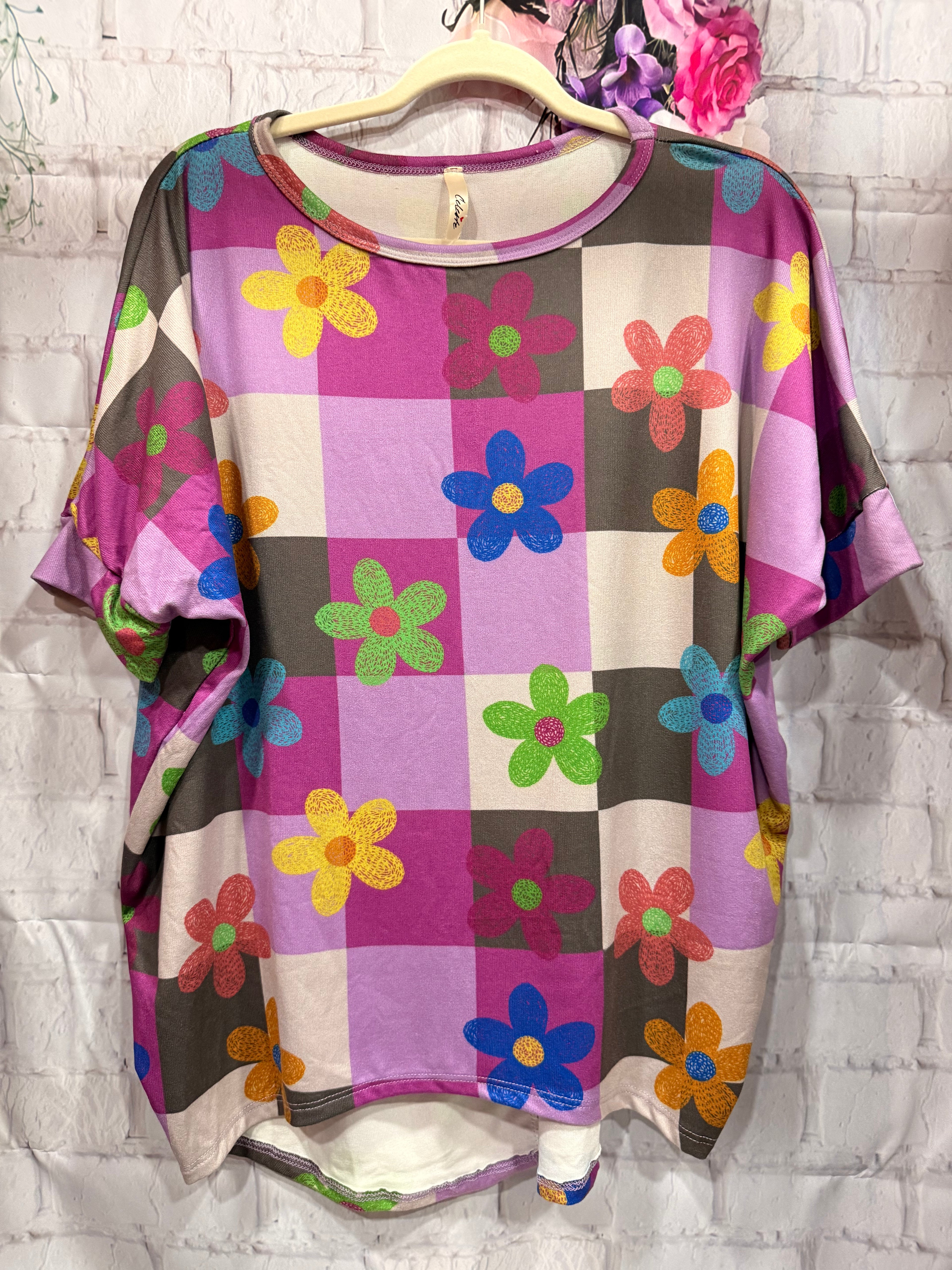Purple Floral Dolman Sleeve High Low Top