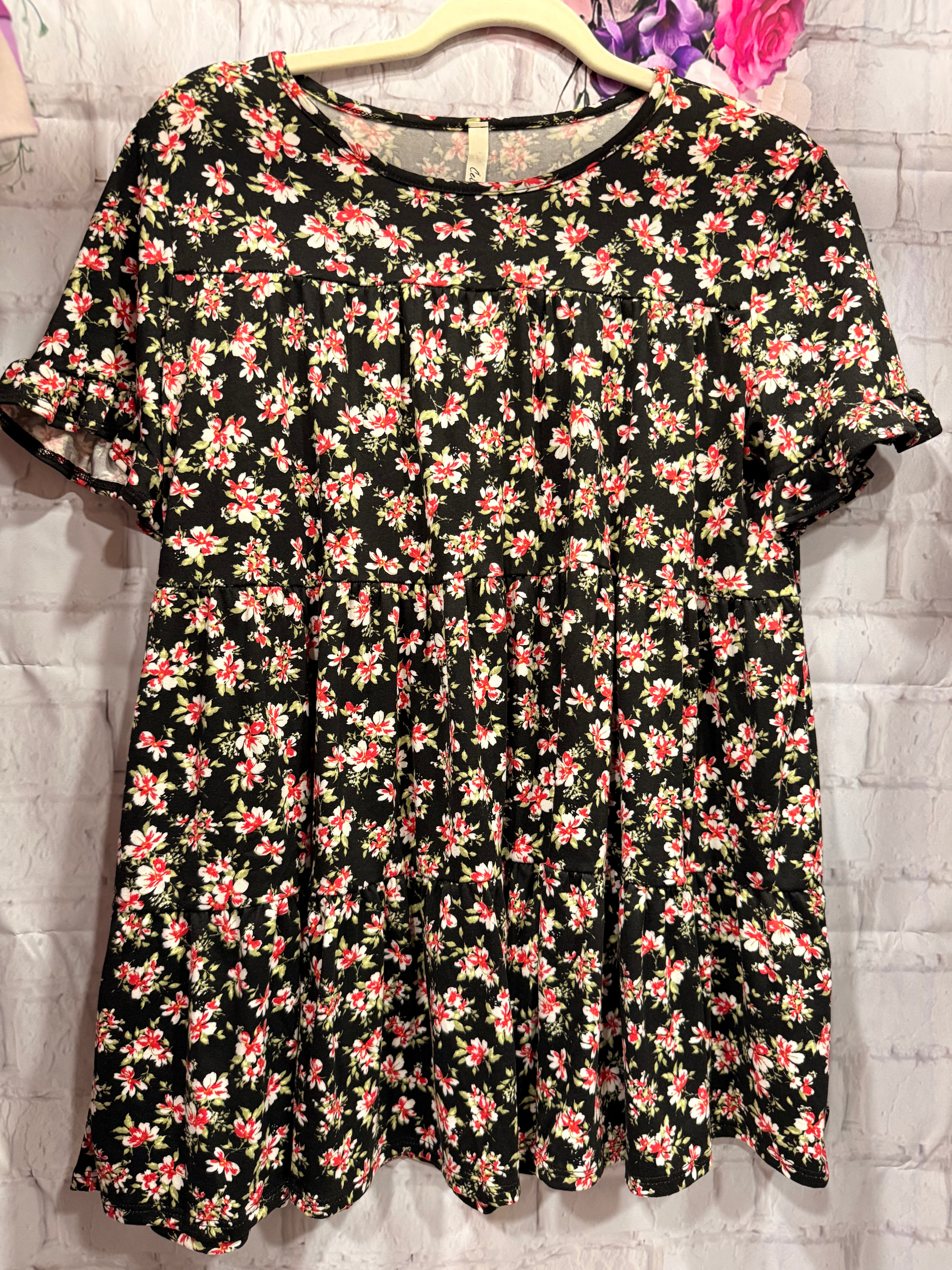 Black Floral Tiered Top