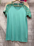 Turquoise Floral V-neck T-Shirt