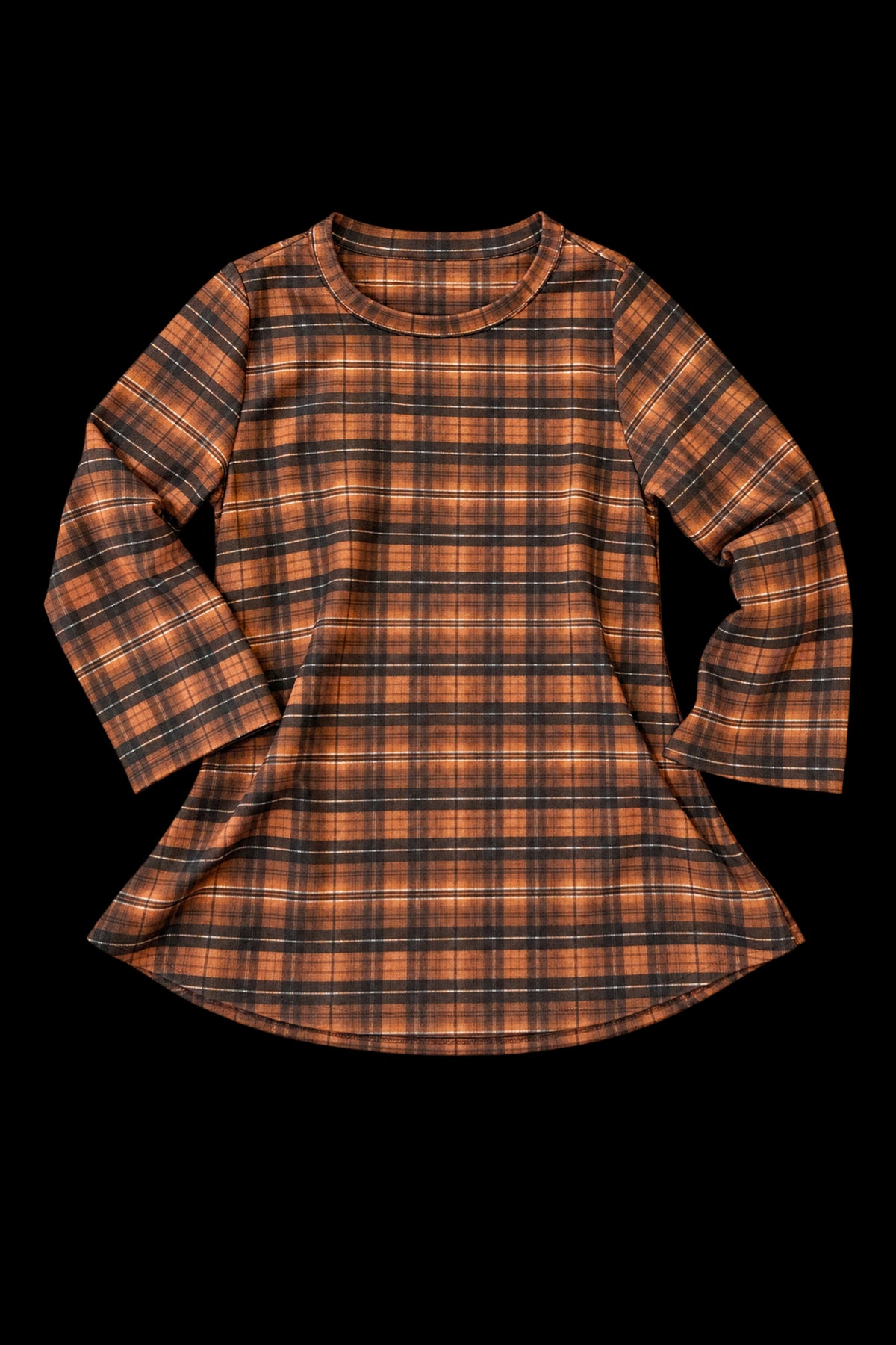 Brown Plaid Shirt and Skirt Set