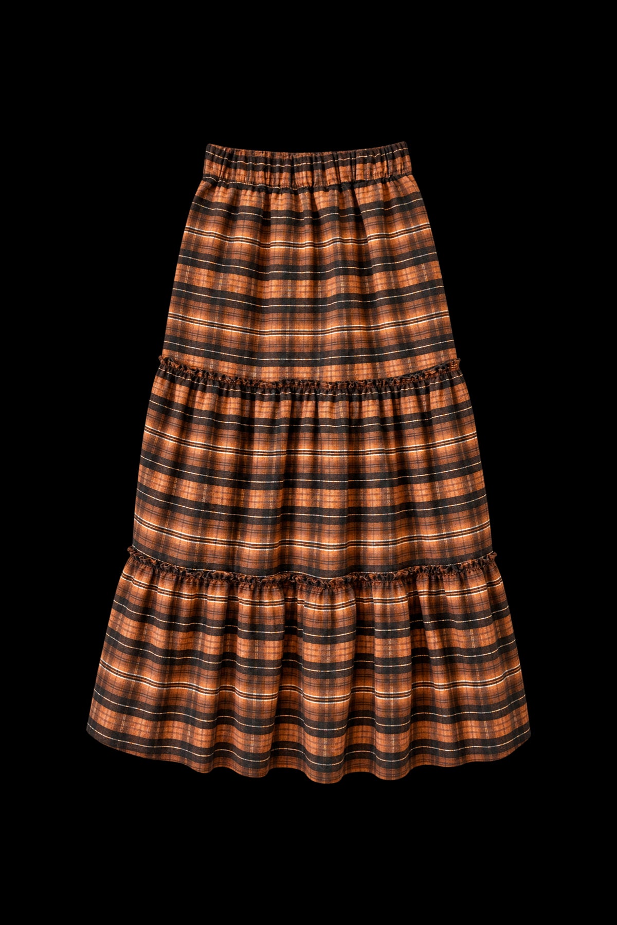 Brown Plaid Shirt and Skirt Set
