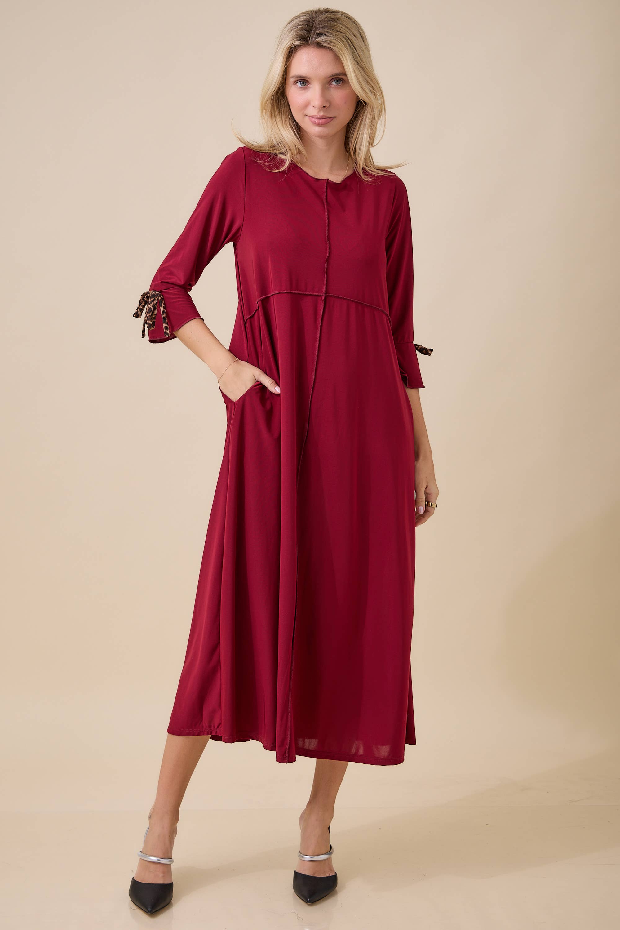 Empire Dress with Animal Print Bow By Celeste