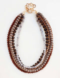 Multi Layered Grey Wood and Gold Beaded Necklace
