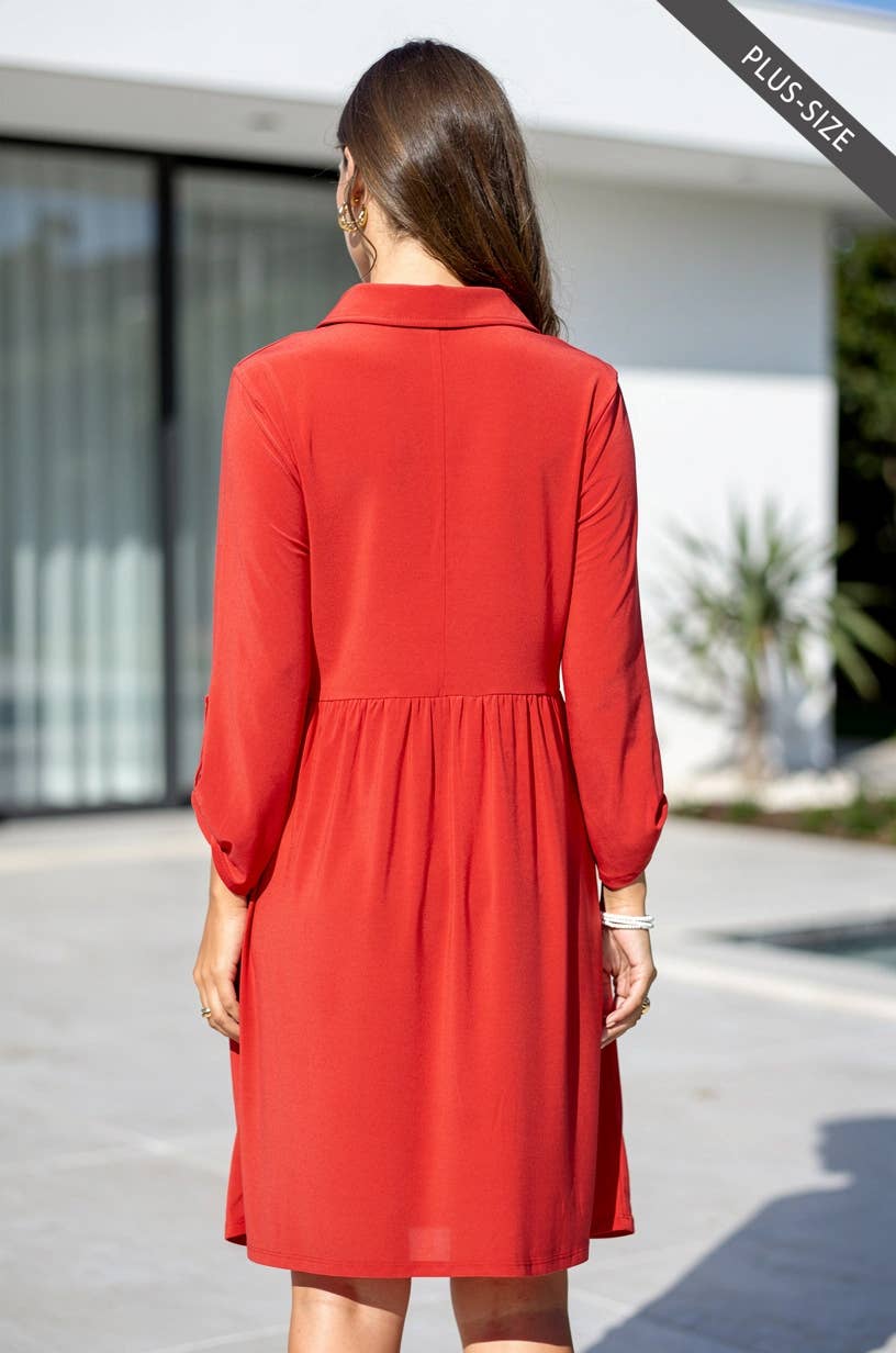 Inspire Plus Size Collared Shirt Dress w/ Pockets