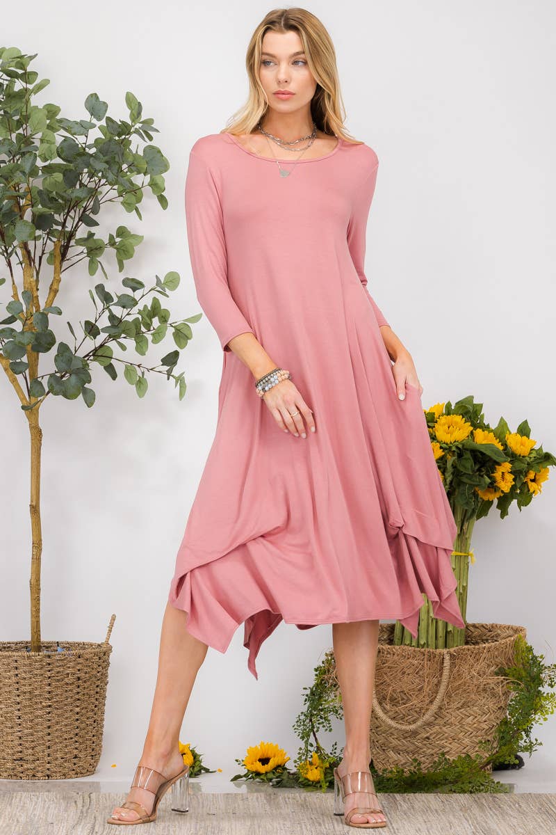 Midi Dress With Pockets And Gathered Hem By Celeste