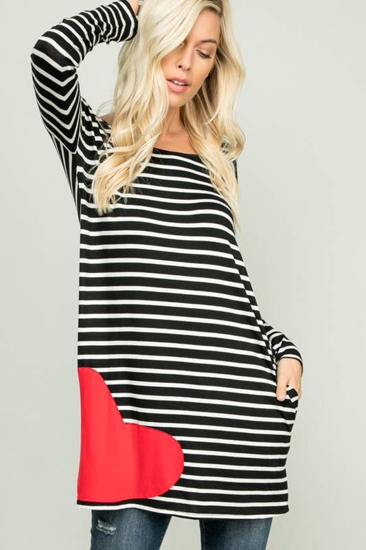 HEART PATCH STRIPED TUNIC