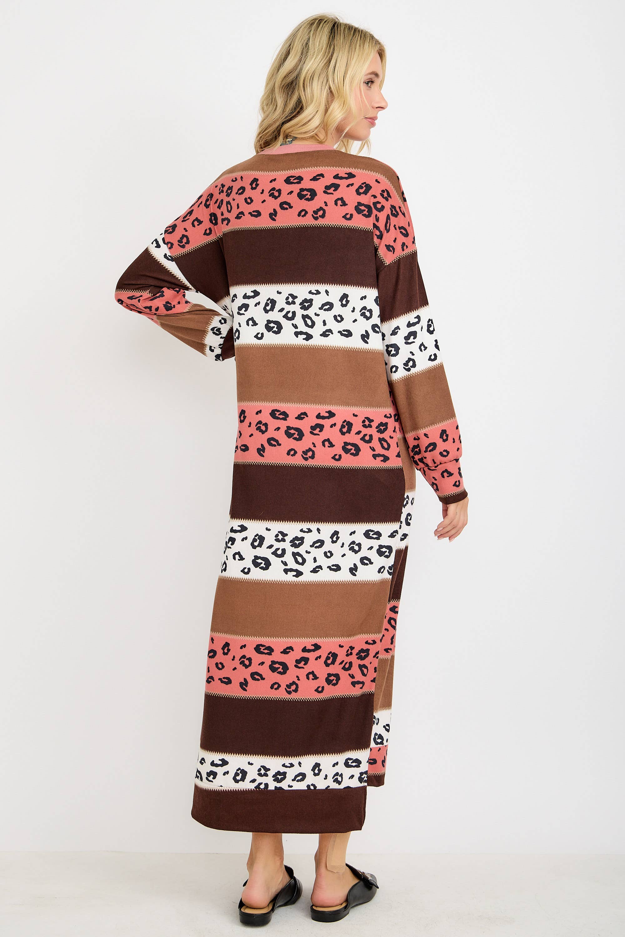 Striped Animal Print Sweatshirt Dress