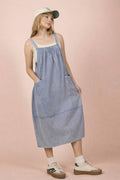 Mineral Washed Denim Overall Casual Midi Dress