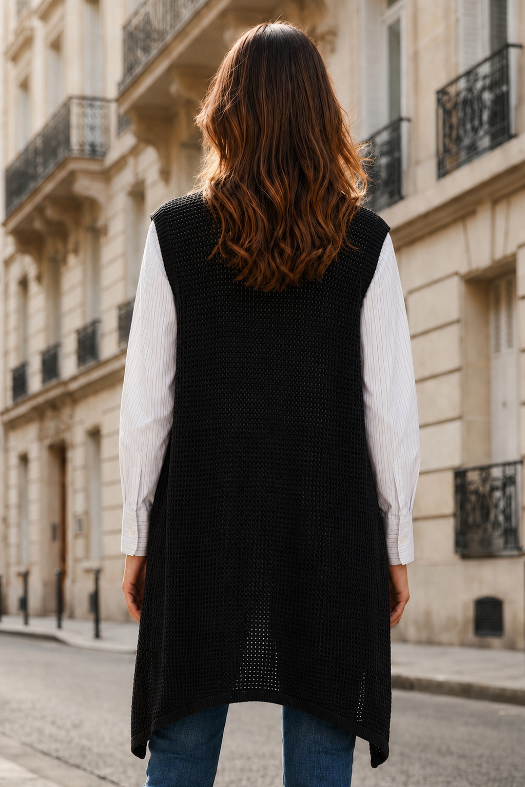 Sleeveless Waffle Knit Midi Vest