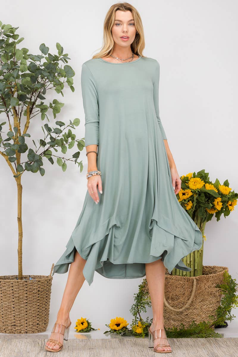 Midi Dress With Pockets And Gathered Hem By Celeste