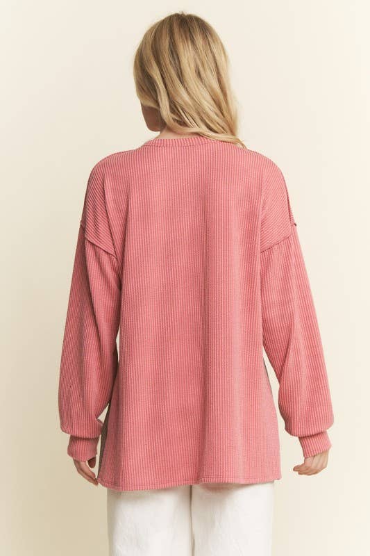 LONG SLEEVE COLOR BLOCK HENLEY TOP