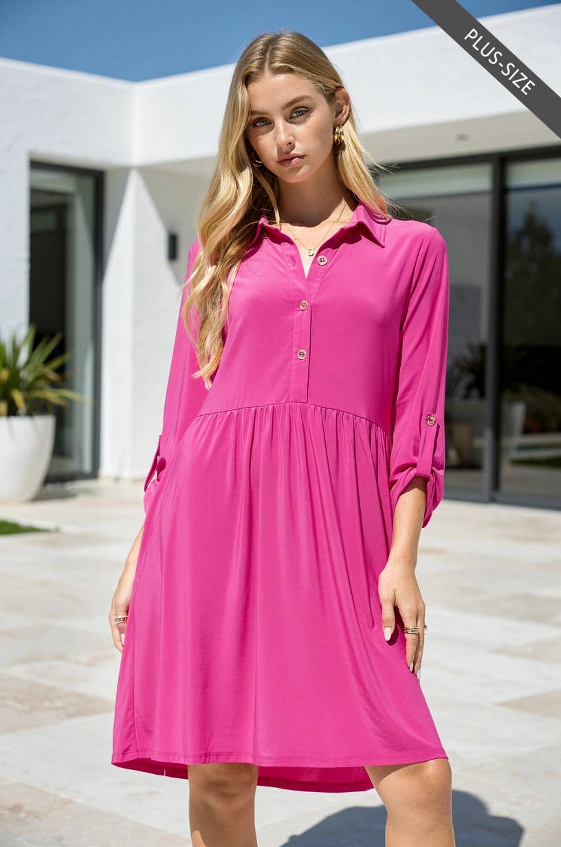 Inspire Plus Size Collared Shirt Dress w/ Pockets