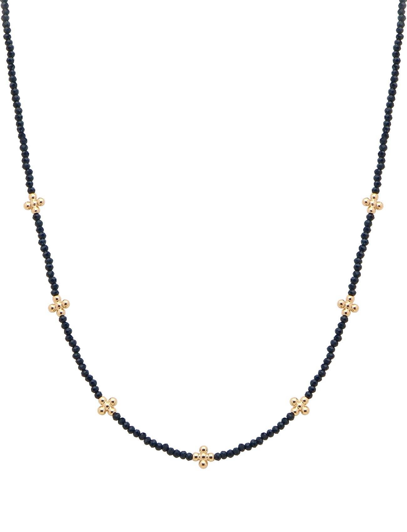 Black Crystal and Gold Cross Necklace 16" - 18"
