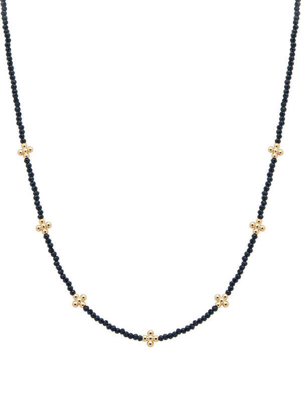 Black Crystal and Gold Cross Necklace 16" - 18"