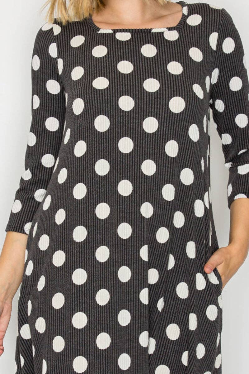 A-Line Square Neck Polka Dot Midi Dress