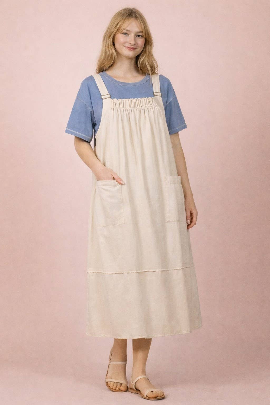 Mineral Washed Denim Overall Casual Midi Dress