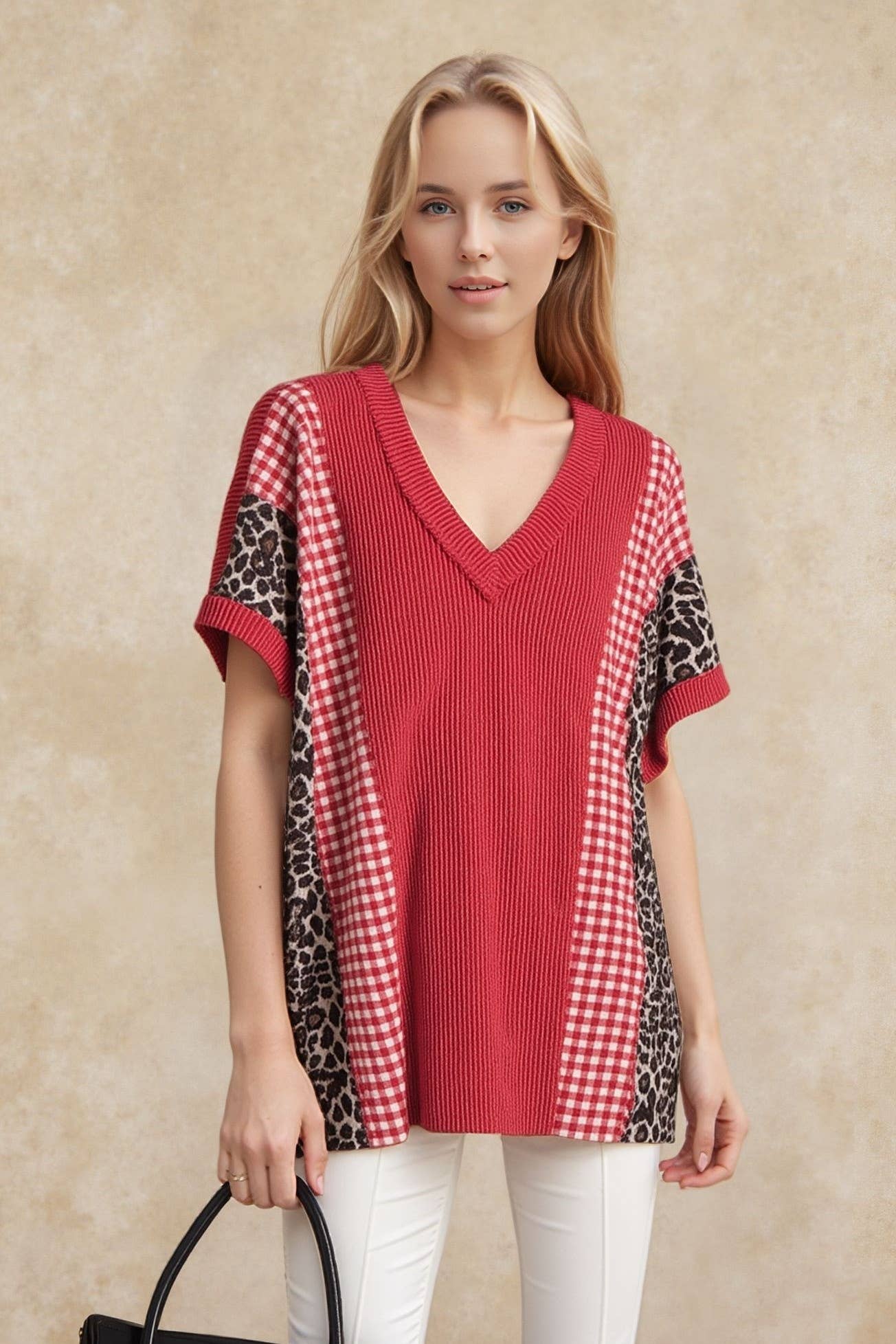 COLOR BLOCK URBAN RIB KNIT TOP