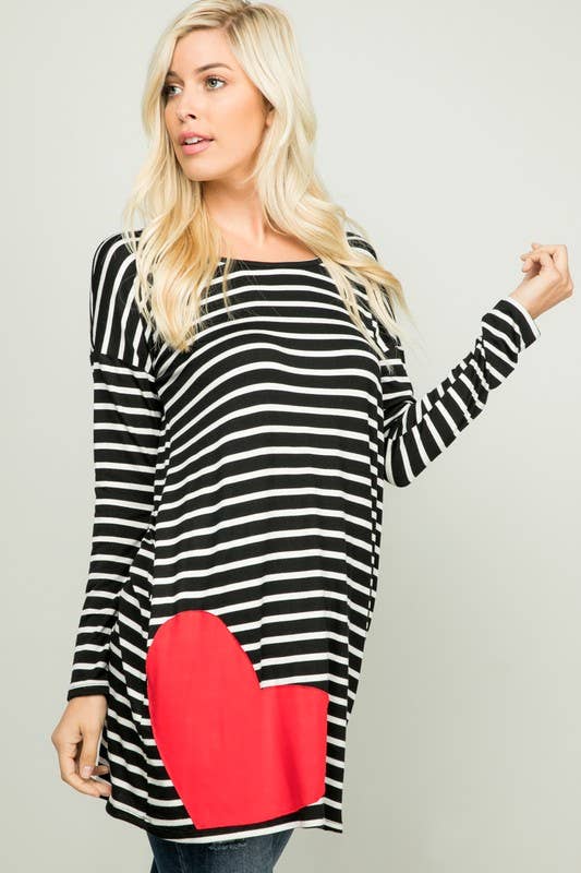 HEART PATCH STRIPED TUNIC
