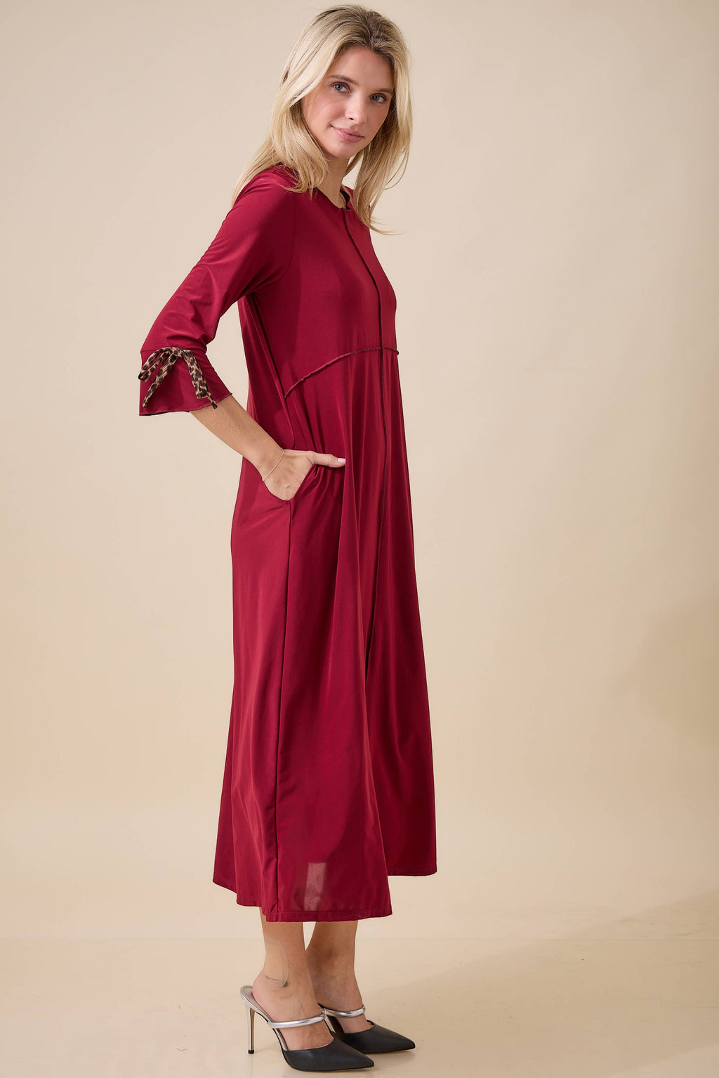 Empire Dress with Animal Print Bow By Celeste