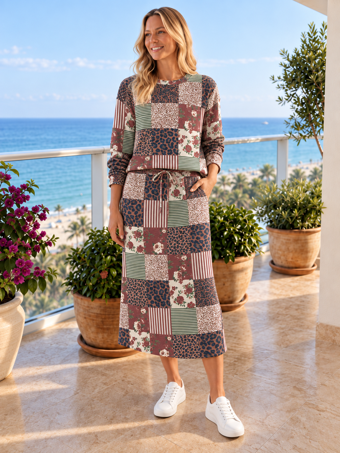 Preorder Boho Patchwork Mixed Print Skirt