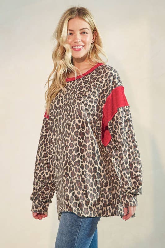 PUFF SLEEVE ANIMAL URBAN RIB TOP