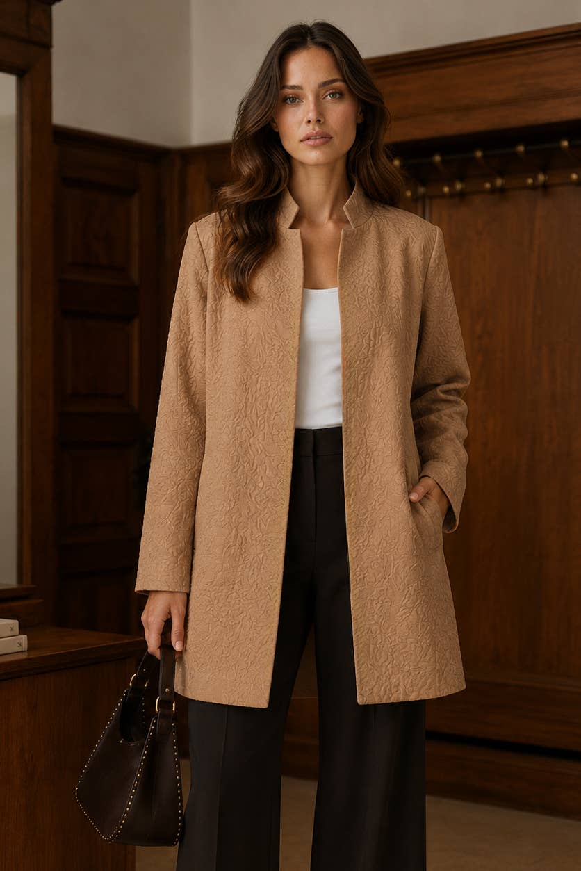Elegant Jacquard Midi Coat