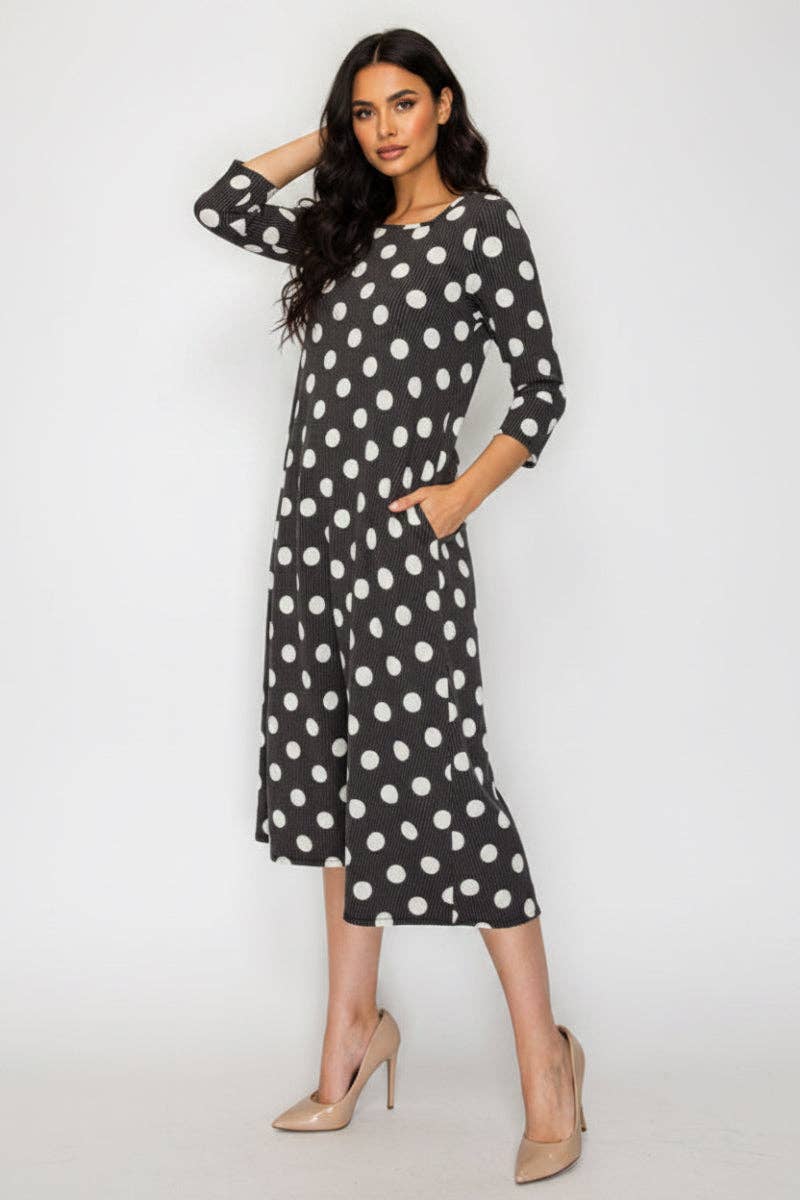 A-Line Square Neck Polka Dot Midi Dress