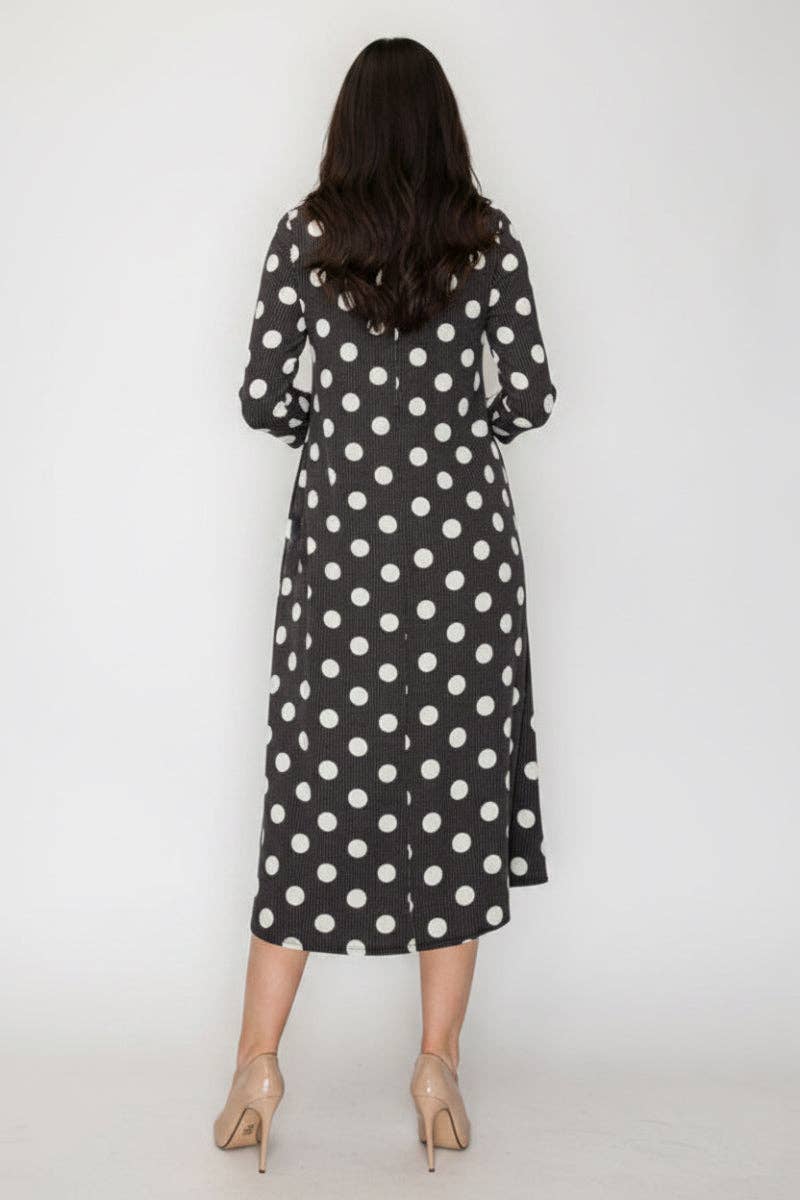 A-Line Square Neck Polka Dot Midi Dress