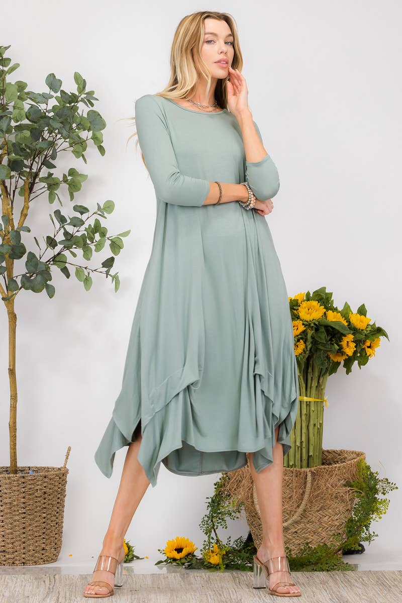 Midi Dress With Pockets And Gathered Hem By Celeste