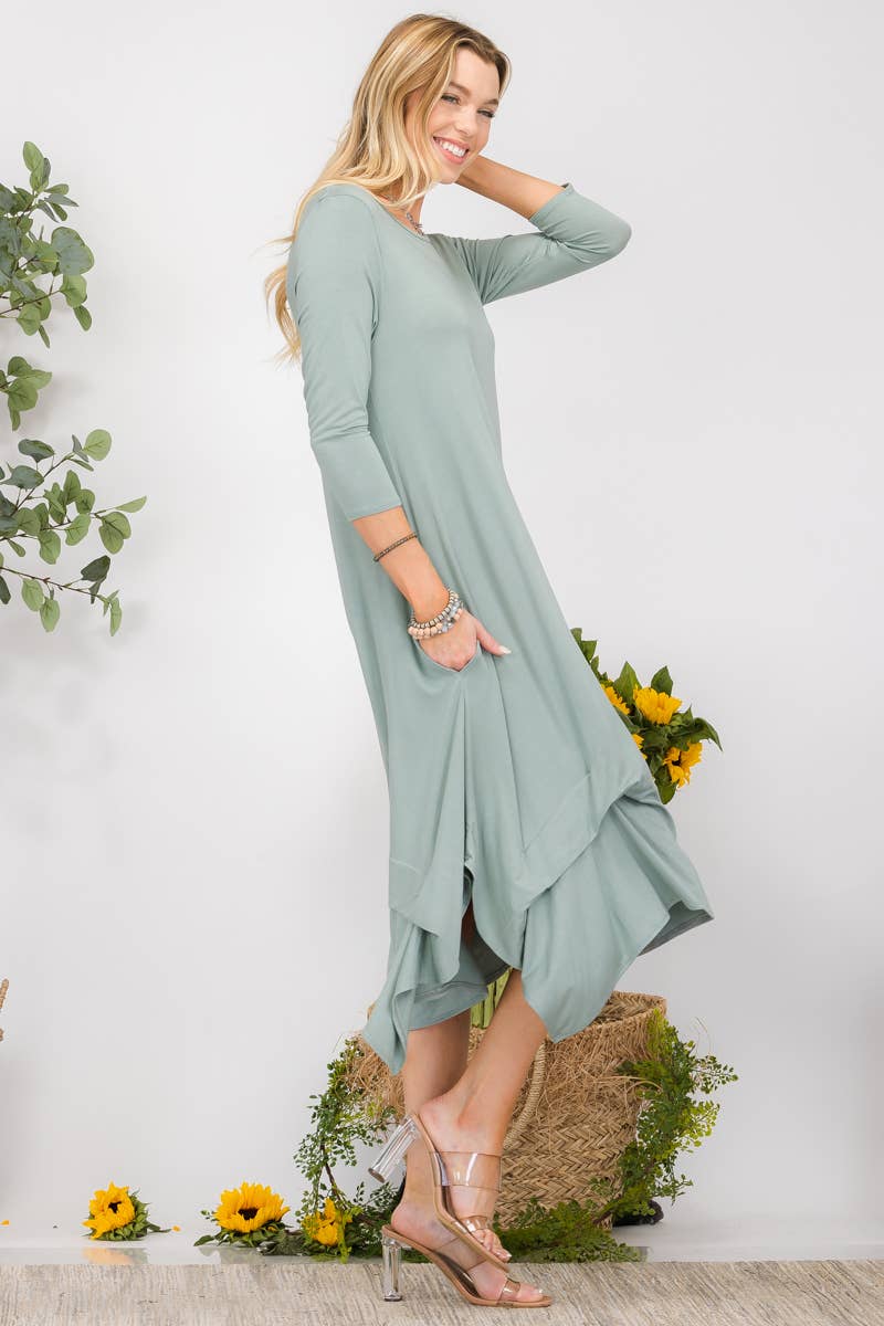 Midi Dress With Pockets And Gathered Hem By Celeste
