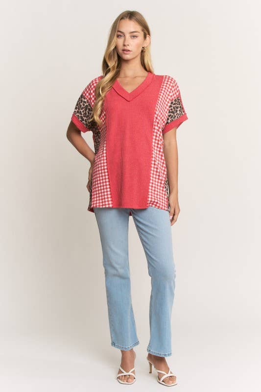 COLOR BLOCK URBAN RIB KNIT TOP